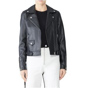 Slate & Willow Jacket Womens Small Black Genuine Leather Asymmetrical Zip Moto